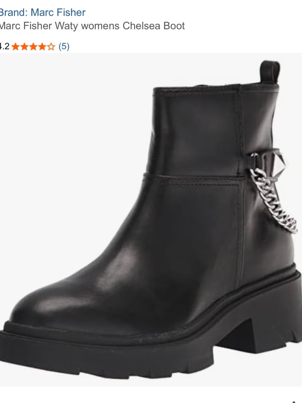 Marc Fisher Black Leather Chelsea Boot with Chain Detail Sz 8.5. Brand new.
